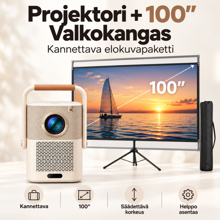 Yaber T2 Plus GTV -projektori- ja valkokangaspaketti